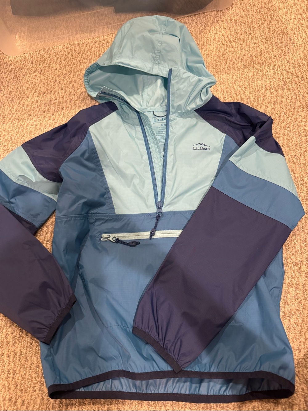 L.L.Bean Boys Colorblock Hooded Windbreaker Pullover Size 8